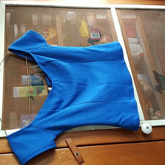 Ladies Cropped Top XS Royal  Blue Love - Picture 1 of 3